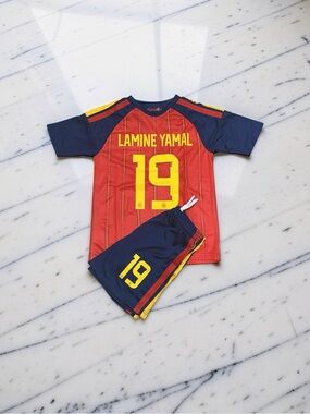 Lamine Yamal Spain 2026 World Cup Kids Jersey Shorts Kit #19 Home